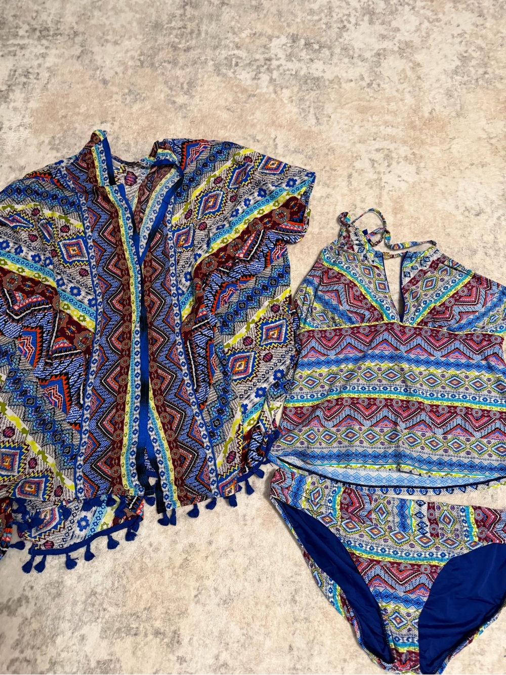 La Blanca tankini and kimono cover up size 12 tassel trim